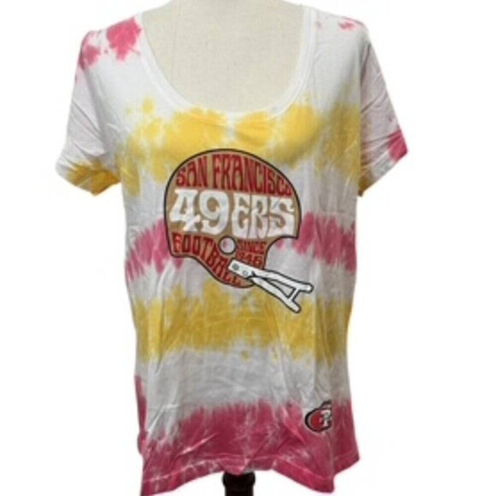NEW NFL San Francisco 49ers T-shirt Women’s XL Football Tie Dye Pink Yellow NWT